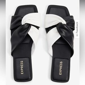 Brand New W/ Tag Express Black & White Twist Strap Flat Sandals - Size 8.5